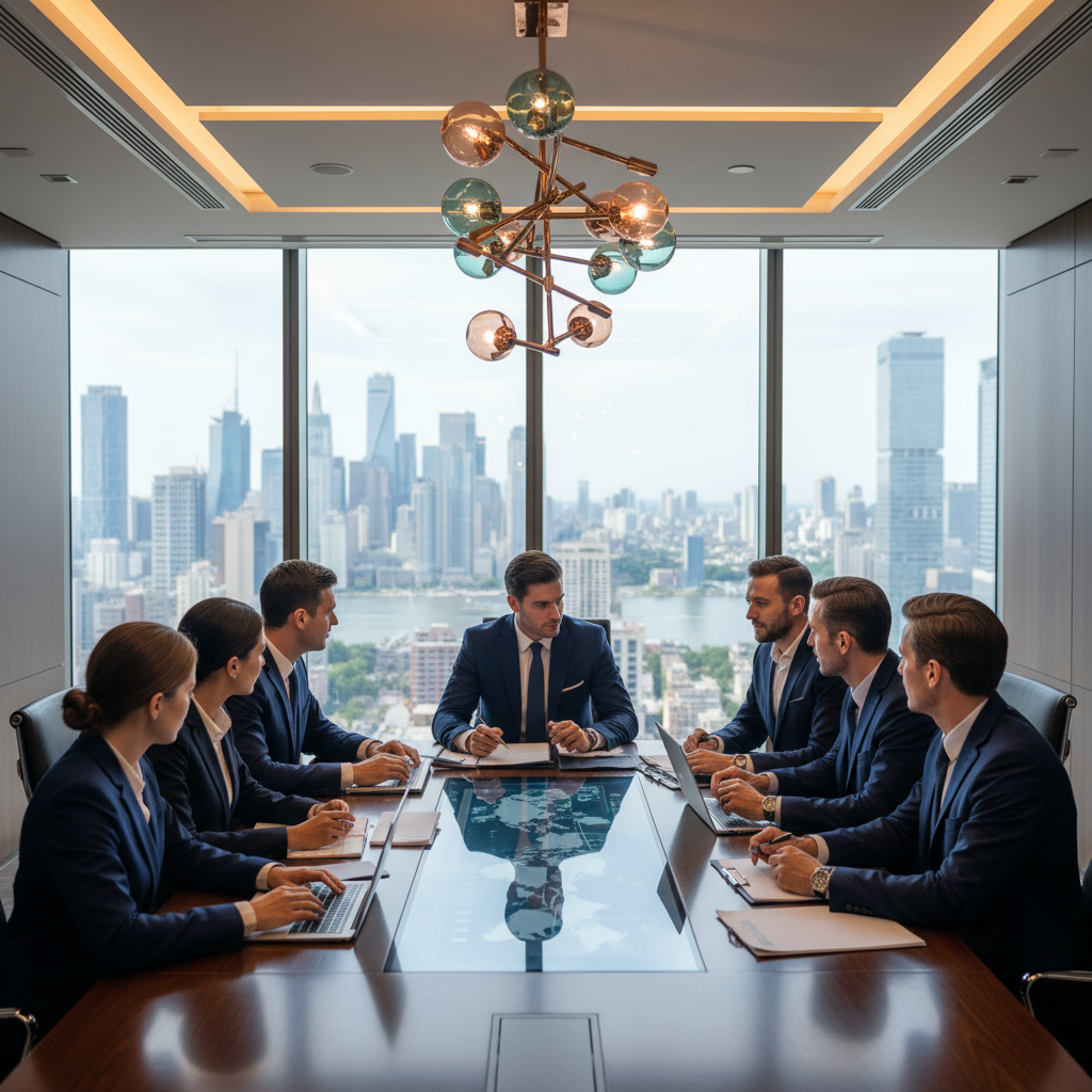 Professional team discussing global trade